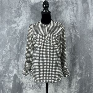 Anthropologie Holding Horse Women's Blue Off White Roll Up Sleeve Top Size 2